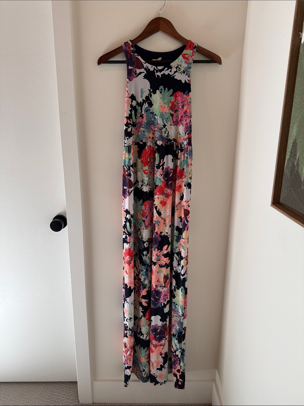Floral Maxi Dress in Navy with Multicolor Blooms